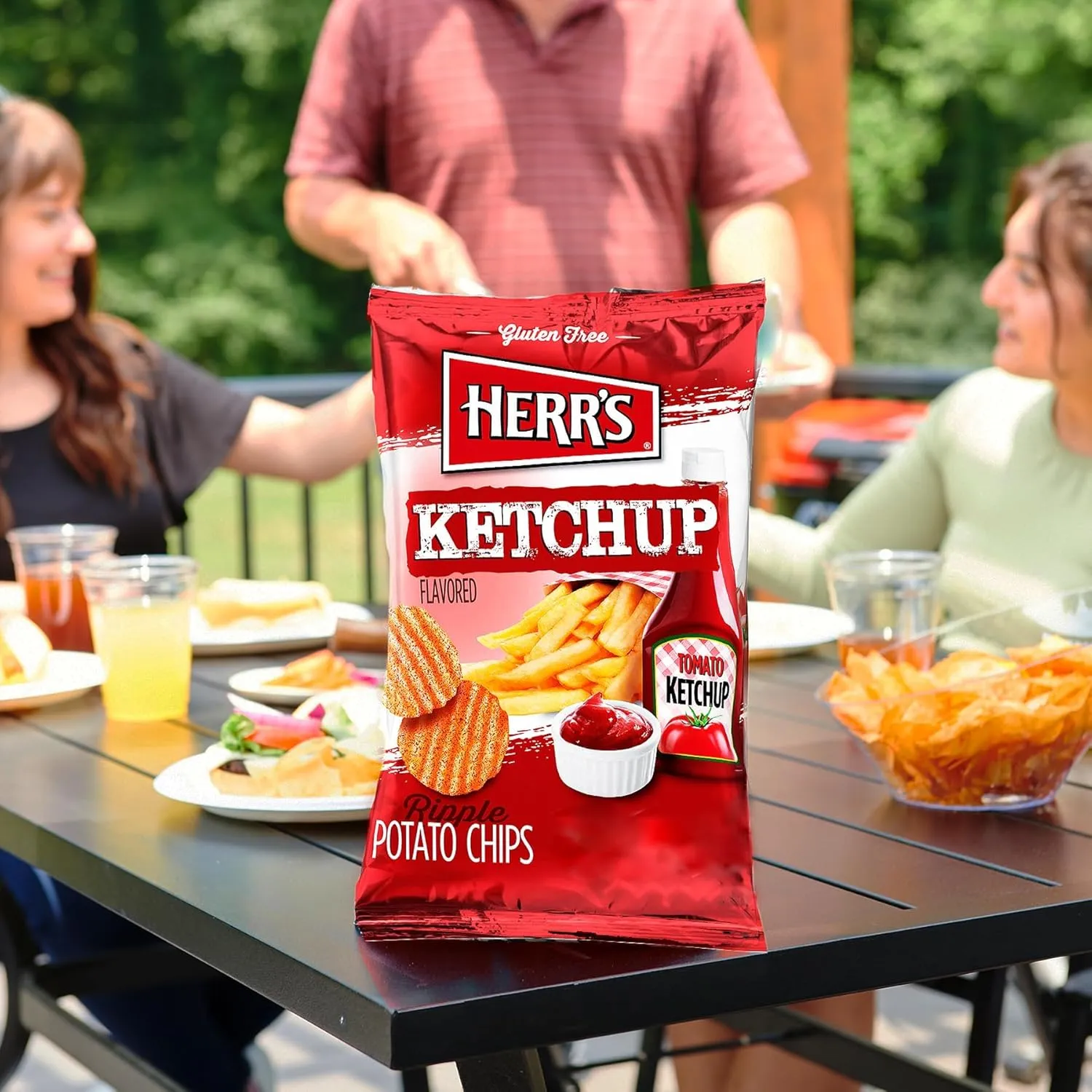 Herr's Ketchup Ripple Potato Chips (Pack of 42, 1 Ounce Bags) – Bold and Tangy Ketchup-Flavored Chips – Fun for Snacking and Sharing