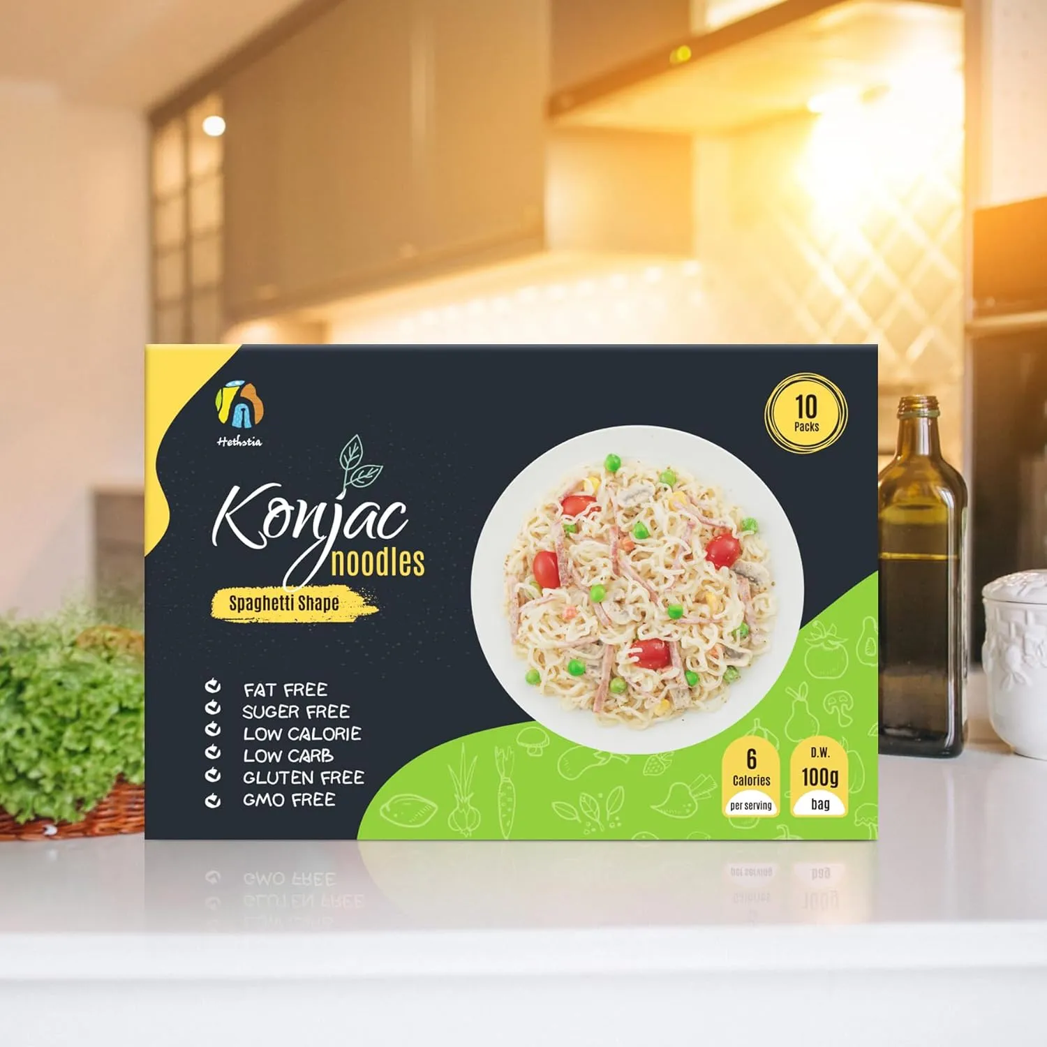 Hethstia Konjac Noodle Low Carb Pasta Shirataki Spaghetti – 56.5 Oz Pre-Cooked Instant Konjac Ramen, Healthy, Low Calorie, Gluten-Free, Fat-Free, 0 Sugar, Vegan, Keto & Paleo-Friendly, 10 Packs