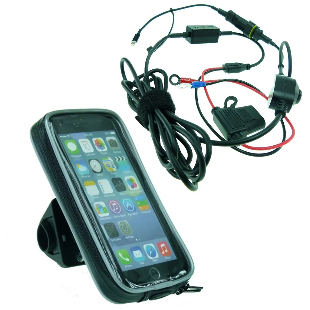 High Power Hardwire Weather Resistant Motorcycle Handlebar Mount for iPhone 11 (sku 49128)