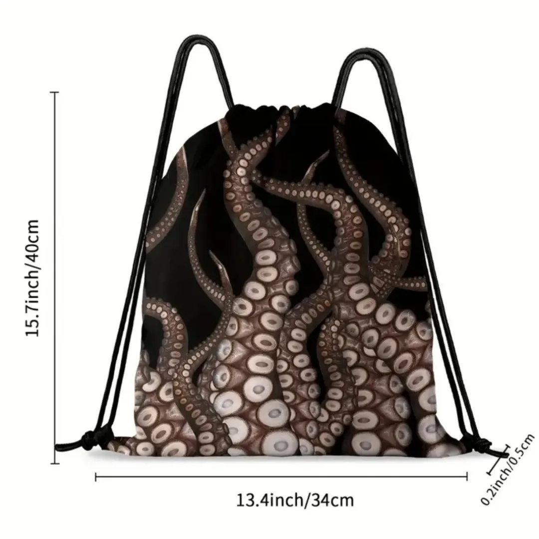 High-Quality Black Drawstring Backpack with Octopus Graphic