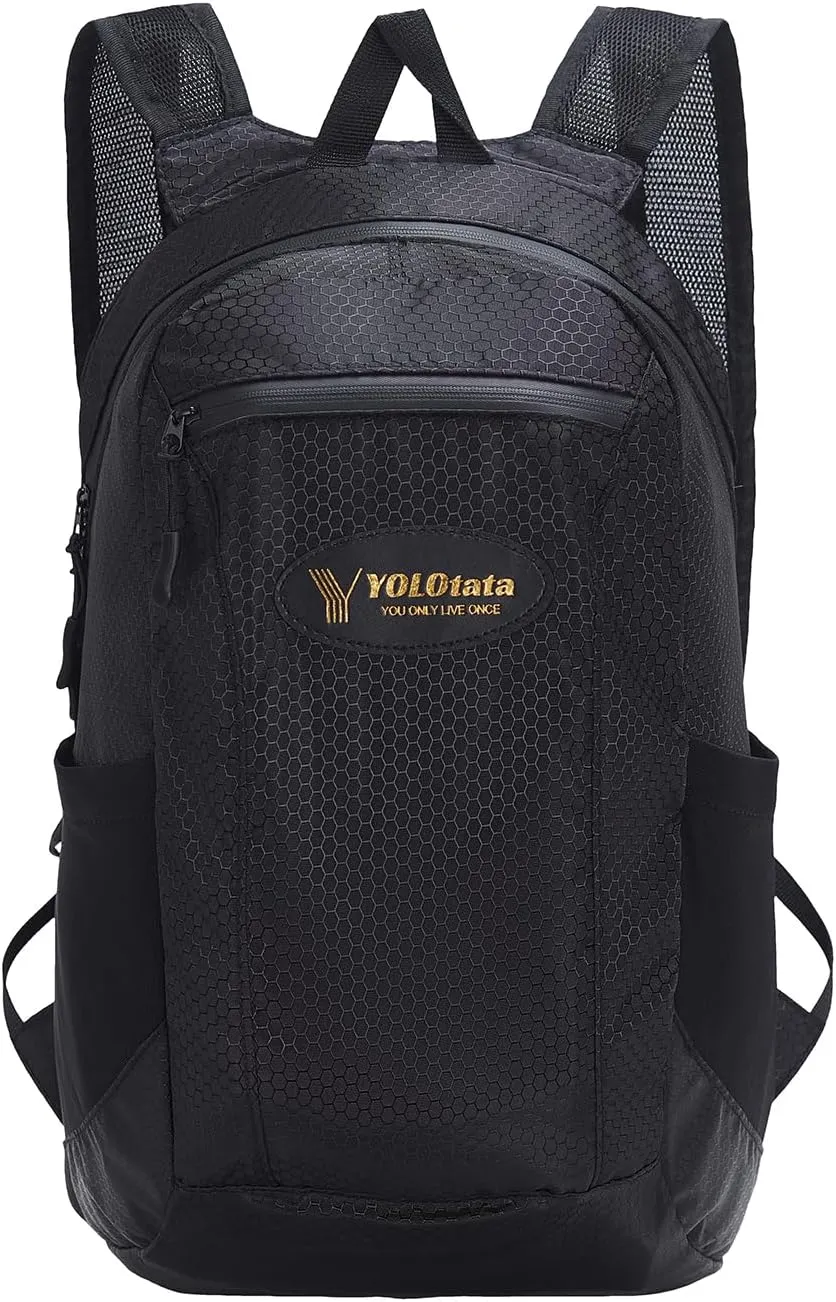 Hiking Daypacks for Women Waterproof Backpacks 15L Lightweight Packable Men Small Outdoor Sports Fan Multipurpose Travel Camping Bags Black