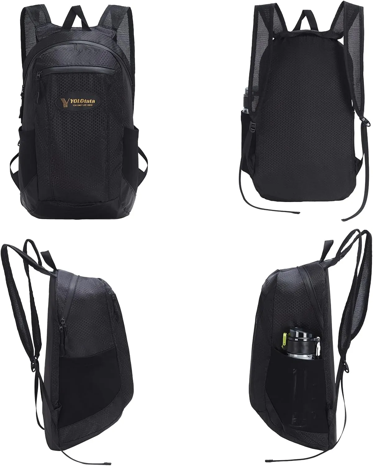 Hiking Daypacks for Women Waterproof Backpacks 15L Lightweight Packable Men Small Outdoor Sports Fan Multipurpose Travel Camping Bags Black