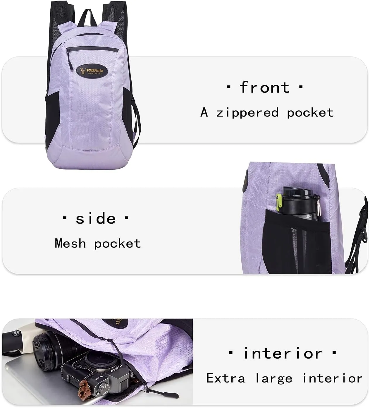 Hiking Daypacks for Women Waterproof Backpacks 15L Lightweight Packable Men Small Outdoor Sports Fan Multipurpose Travel Camping Bags purple
