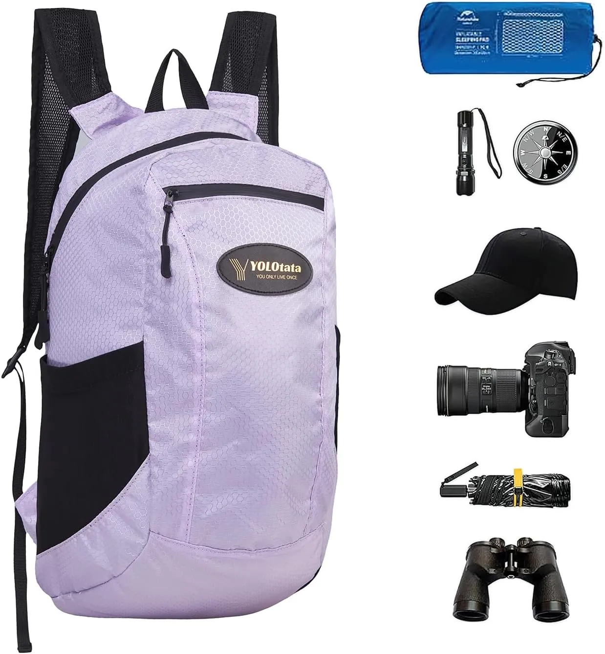 Hiking Daypacks for Women Waterproof Backpacks 15L Lightweight Packable Men Small Outdoor Sports Fan Multipurpose Travel Camping Bags purple