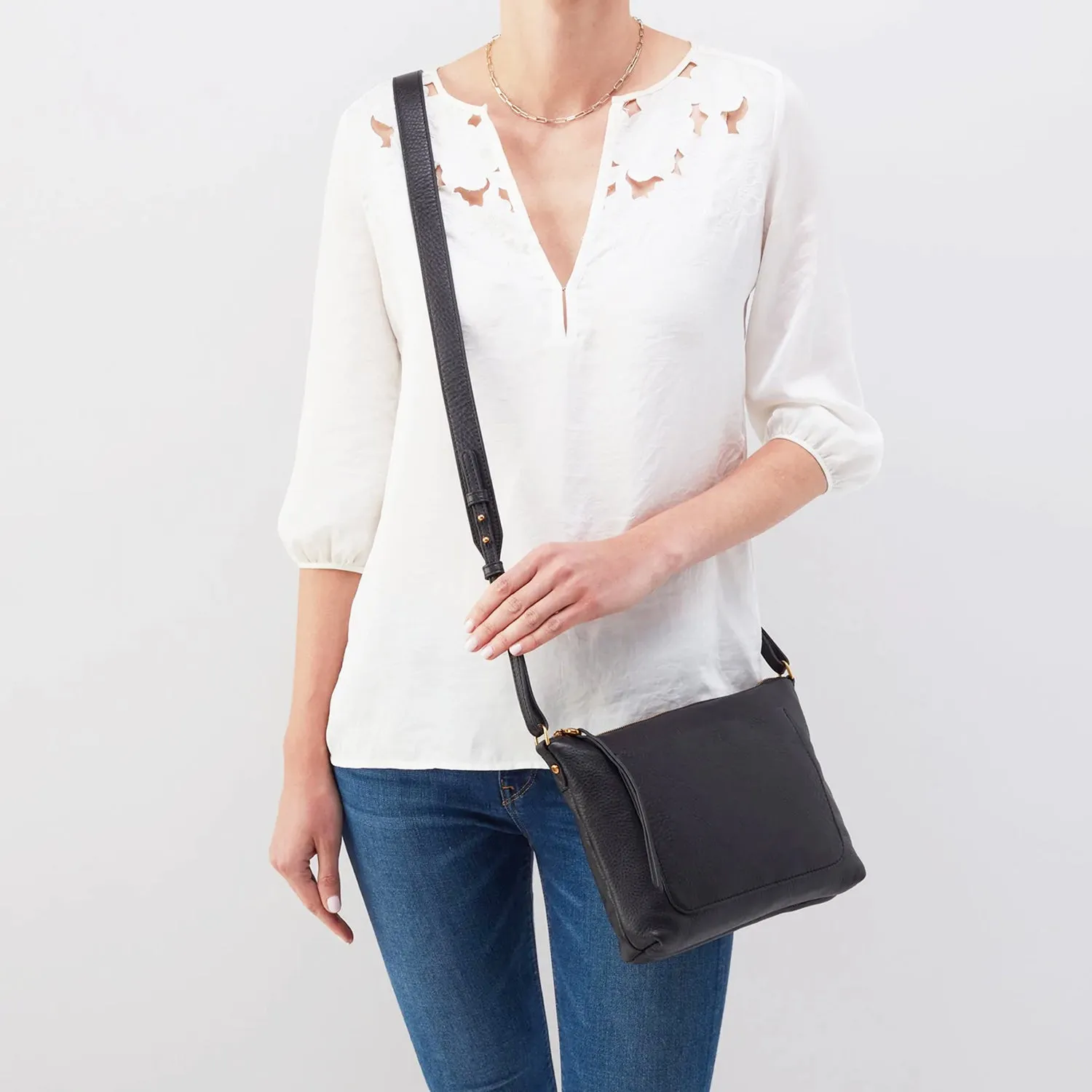 Hobo Tripp Medium Crossbody Black Velvet Pebbled Leather