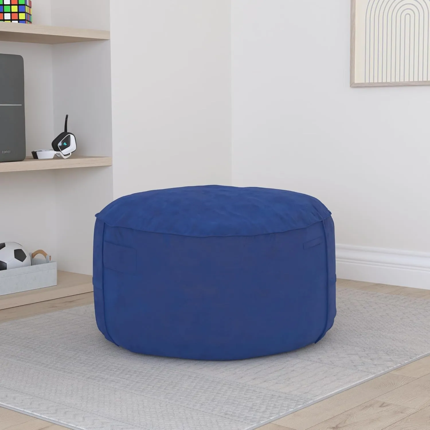 Homguava 3FT Bean Bag Chair: 3' Bean Bags with Memory Foam Filled, Large Beanbag Chairs Soft Sofa with Dutch Velvet Cover-Blue