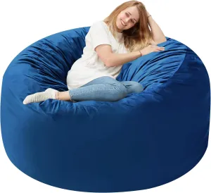 Homguava 3FT Bean Bag Chair: 3' Bean Bags with Memory Foam Filled, Large Beanbag Chairs Soft Sofa with Dutch Velvet Cover-Blue