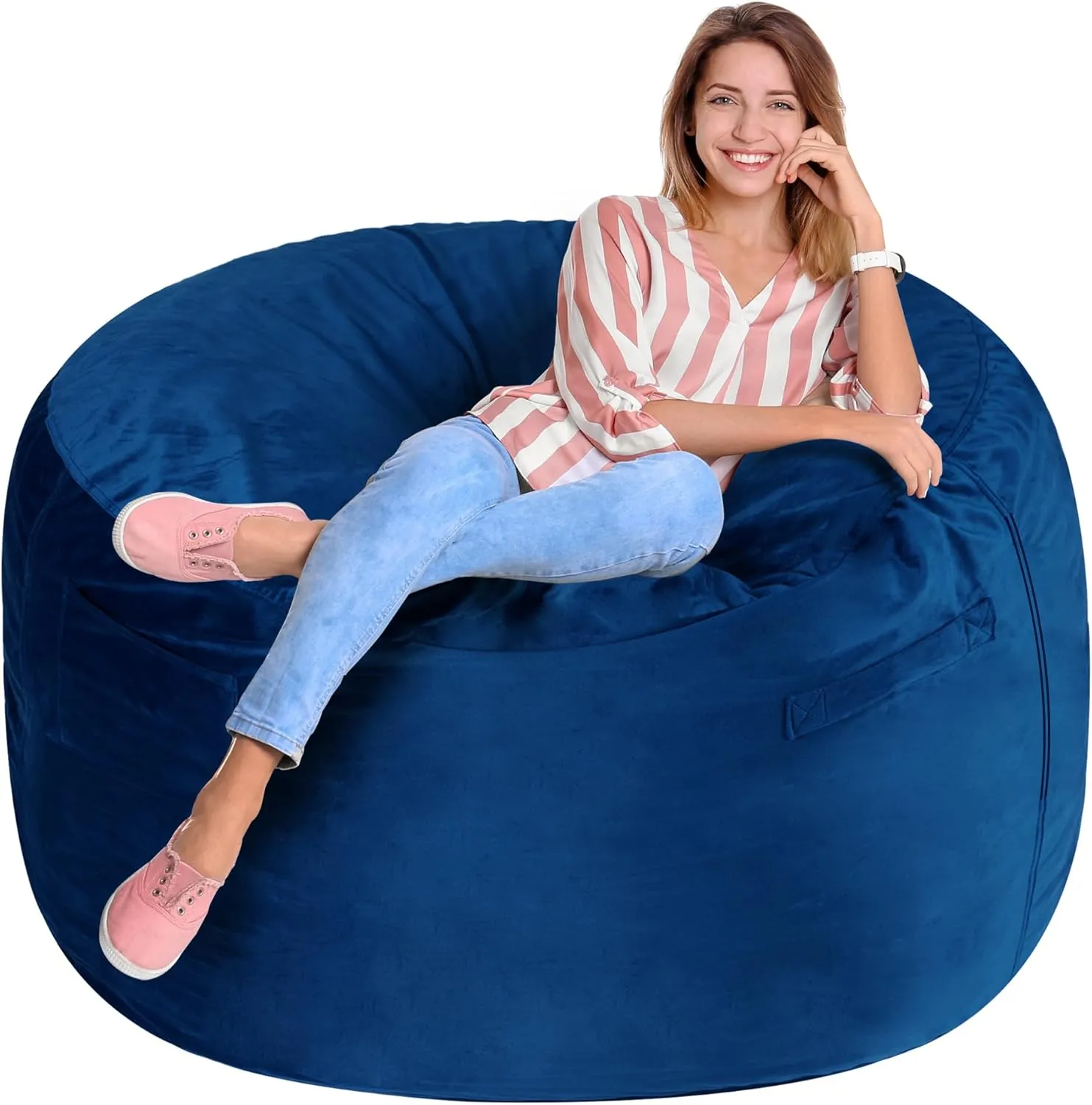 Homguava 3FT Bean Bag Chair: 3' Bean Bags with Memory Foam Filled, Large Beanbag Chairs Soft Sofa with Dutch Velvet Cover-Blue
