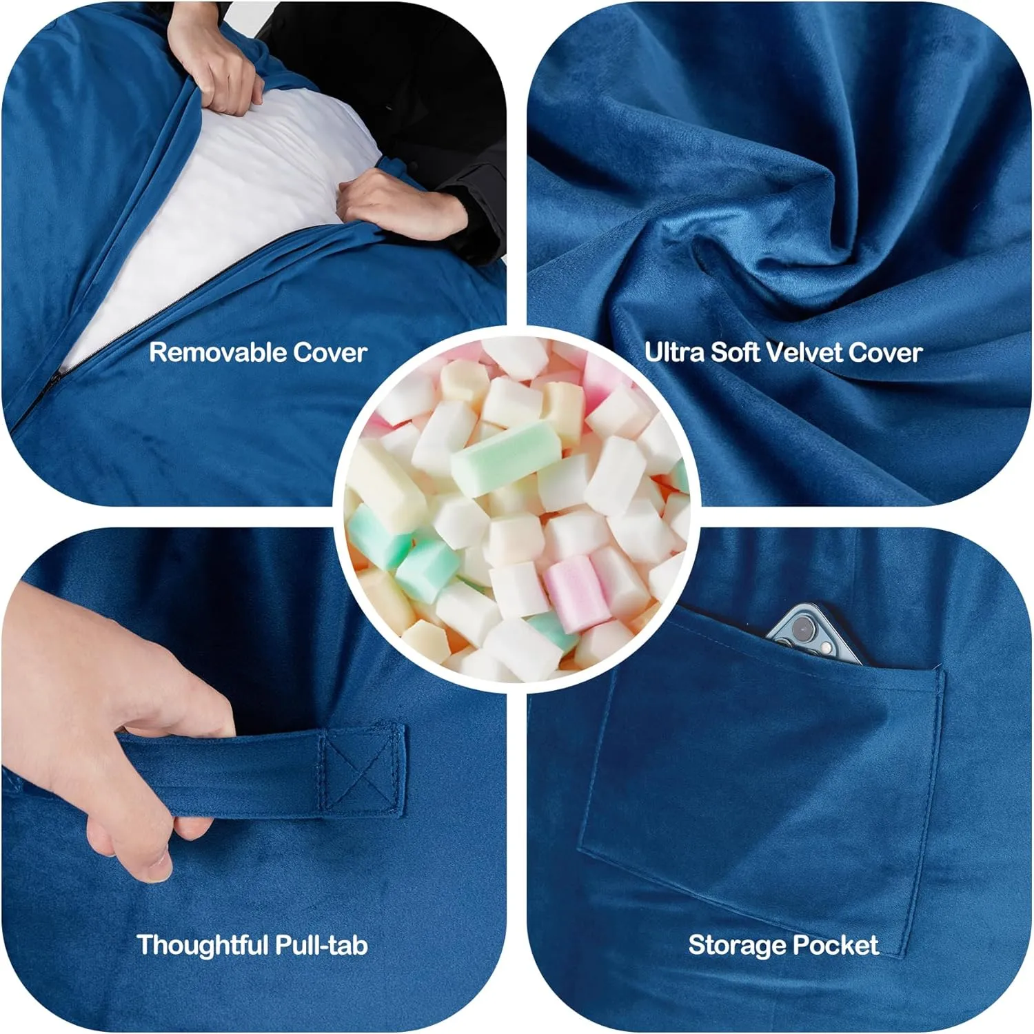 Homguava 3FT Bean Bag Chair: 3' Bean Bags with Memory Foam Filled, Large Beanbag Chairs Soft Sofa with Dutch Velvet Cover-Blue