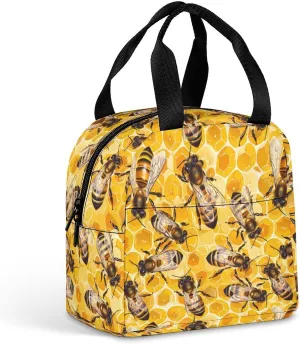 Honey Bees Hive Funny Reusable Lunch Bag Insulated Tote Box Cooler Food Handbags Case For Women Men 8.5 X 8 X 5 Inches