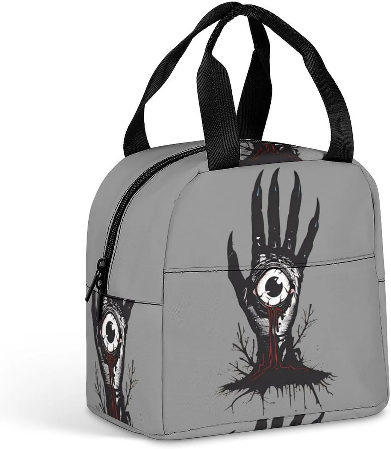 Horror Hand with Eyeball Funny Reusable Lunch Bag Insulated Tote Box Cooler Food Handbags Case For Women Men 8.5 X 8 X 5 Inches