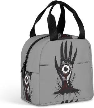 Horror Hand with Eyeball Funny Reusable Lunch Bag Insulated Tote Box Cooler Food Handbags Case For Women Men 8.5 X 8 X 5 Inches