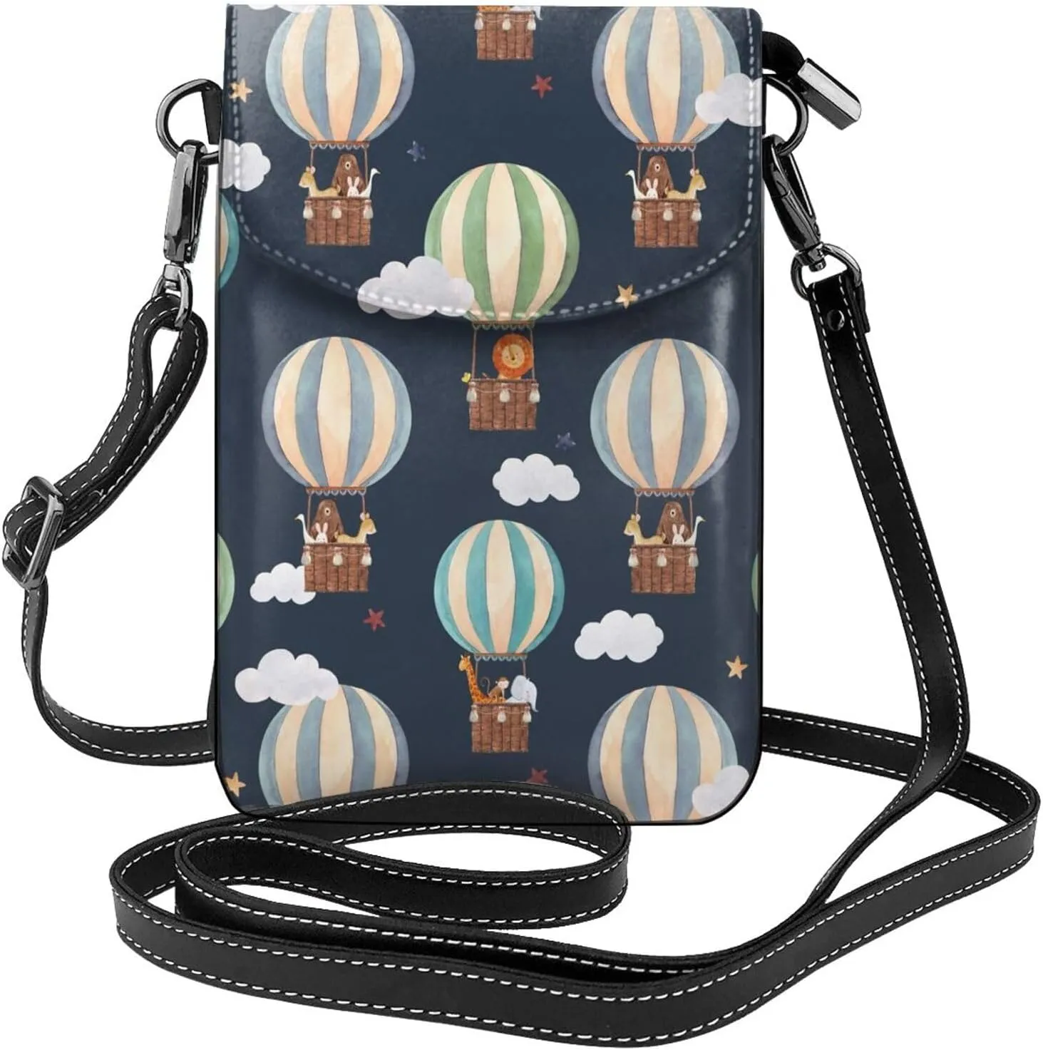 Hot Air Balloon Bear Small Crossbody Bags for Women Travel Cell Phone Pouch PU Leather Cross Body Bag Adjustable Shoulder Strap Phone Purses Lightweight Wallet Purse with Credit Card Slots