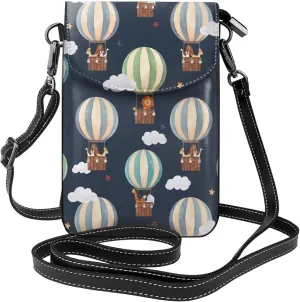 Hot Air Balloon Bear Small Crossbody Bags for Women Travel Cell Phone Pouch PU Leather Cross Body Bag Adjustable Shoulder Strap Phone Purses Lightweight Wallet Purse with Credit Card Slots
