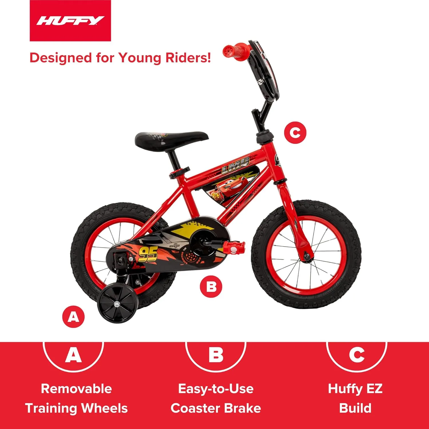 Huffy Disney and Marvel 12/16 Inch Boy's Bike for Kids, Multiple Color Options and Designs Available, Ideal for Ages 3  Years Old, Removable Training Wheels, Adjustable Seat, Simple Coaster Brake