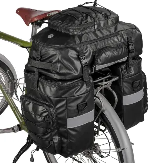 HUNTVP 3 in 1 Bike Pannier Bag - Rack Saddle Backpack Rear Seat Shoulder Laptop Cargo Rack Bicycle Bag with Rain Cover