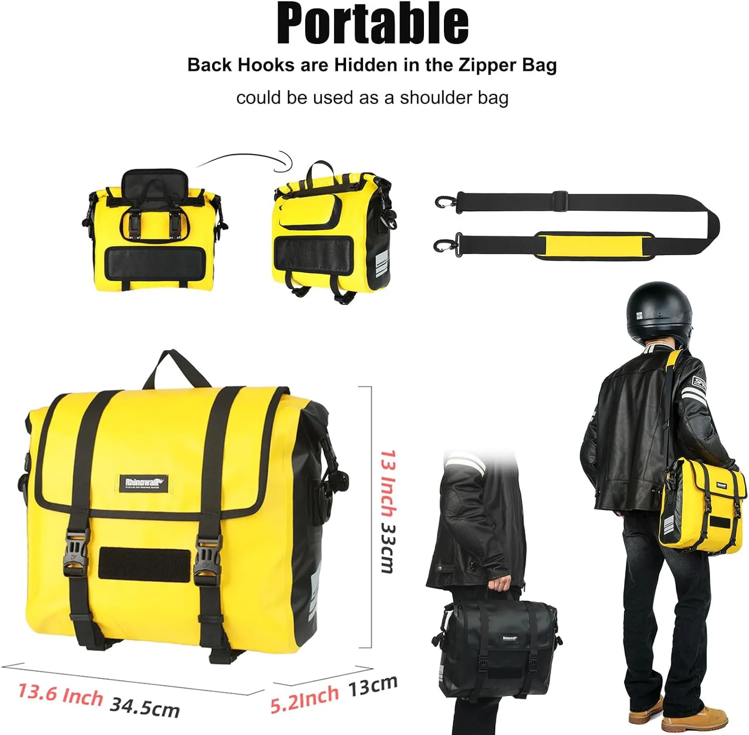 HUNTVP Motorcycle Saddlebags 15L Saddle Bags Motorcycles Single Side Pannier Bag Waterproof Motorcycle Tail Bag Portable Multifunctional Shoulder Bag (Yellow)