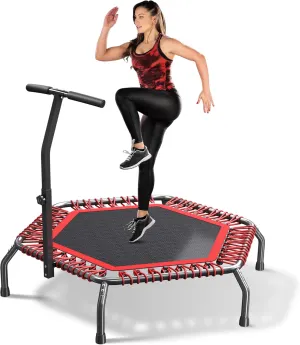 HYD-Parts 48" Hexagonal Trampoline, Rebounder Trampoline for Adults with T-Adjustable Handle Bar, Bungees, Stable & Quiet Fitness Exercise Trampoline Indoor/Outdoor Workout, 550 LBS