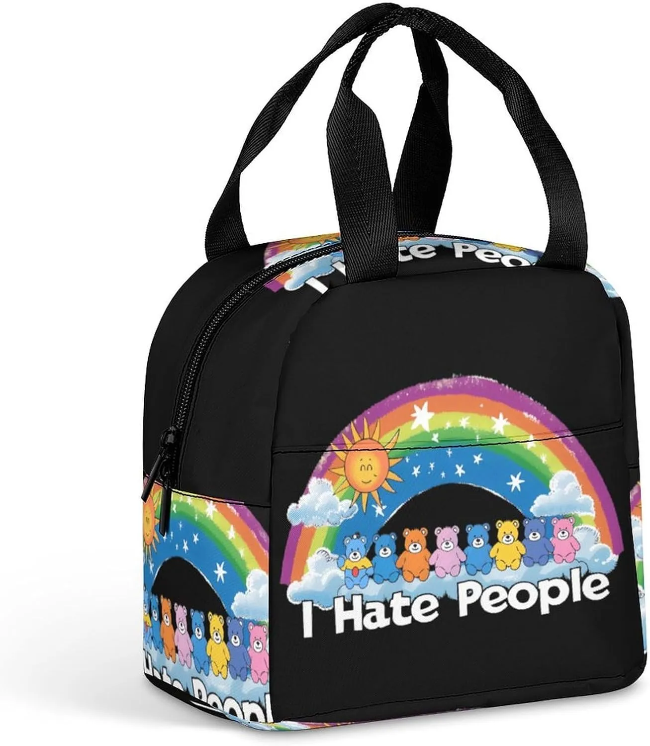 I Hate People Funny Reusable Lunch Bag Insulated Tote Box Cooler Food Handbags Case For Women Men 8.5 X 8 X 5 Inches
