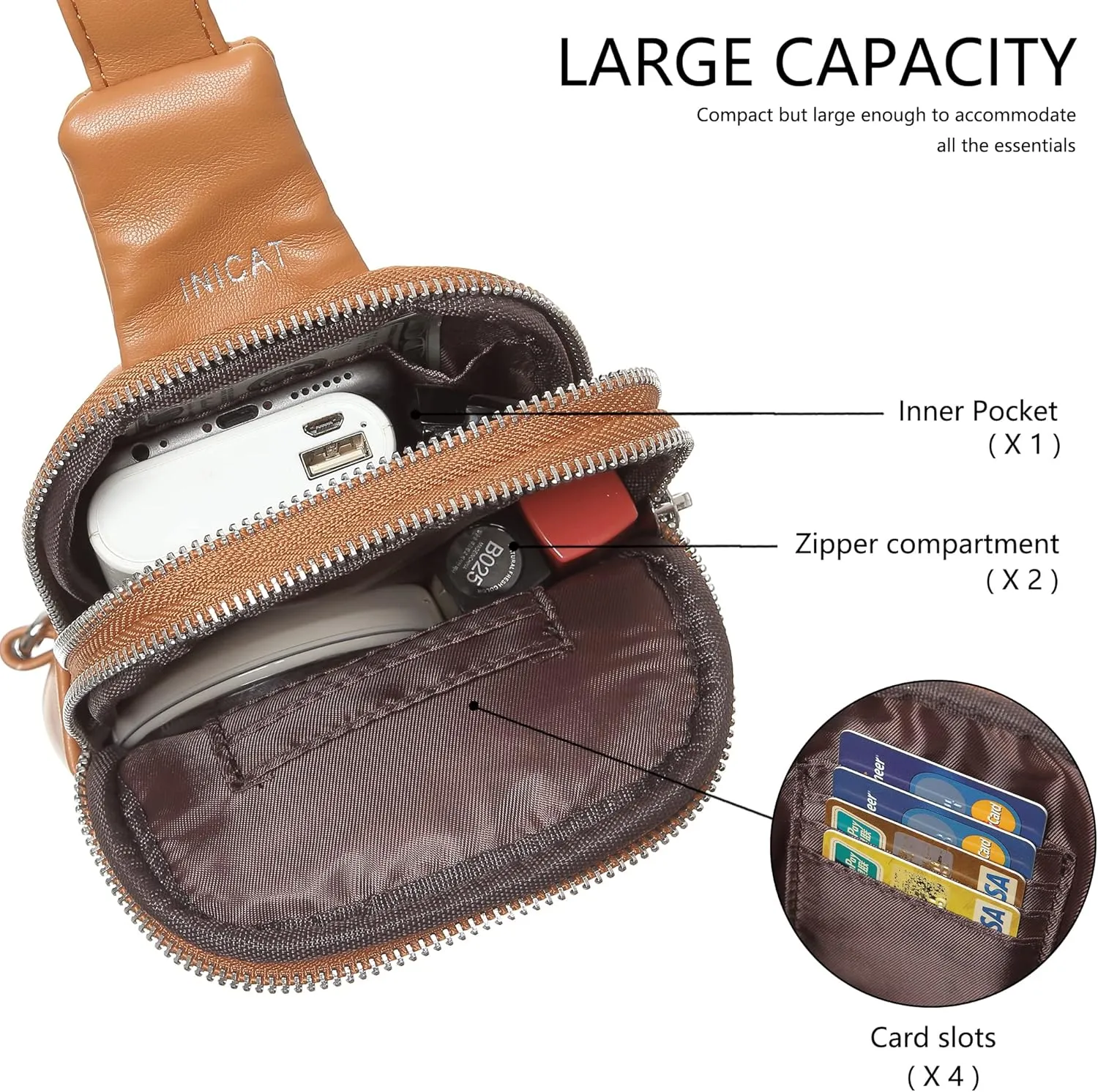 INICAT Travel Small Sling Bag Leather Crossbody Bags for Women Fanny Packs Cross Body Bag for Woman Cross Body Purses