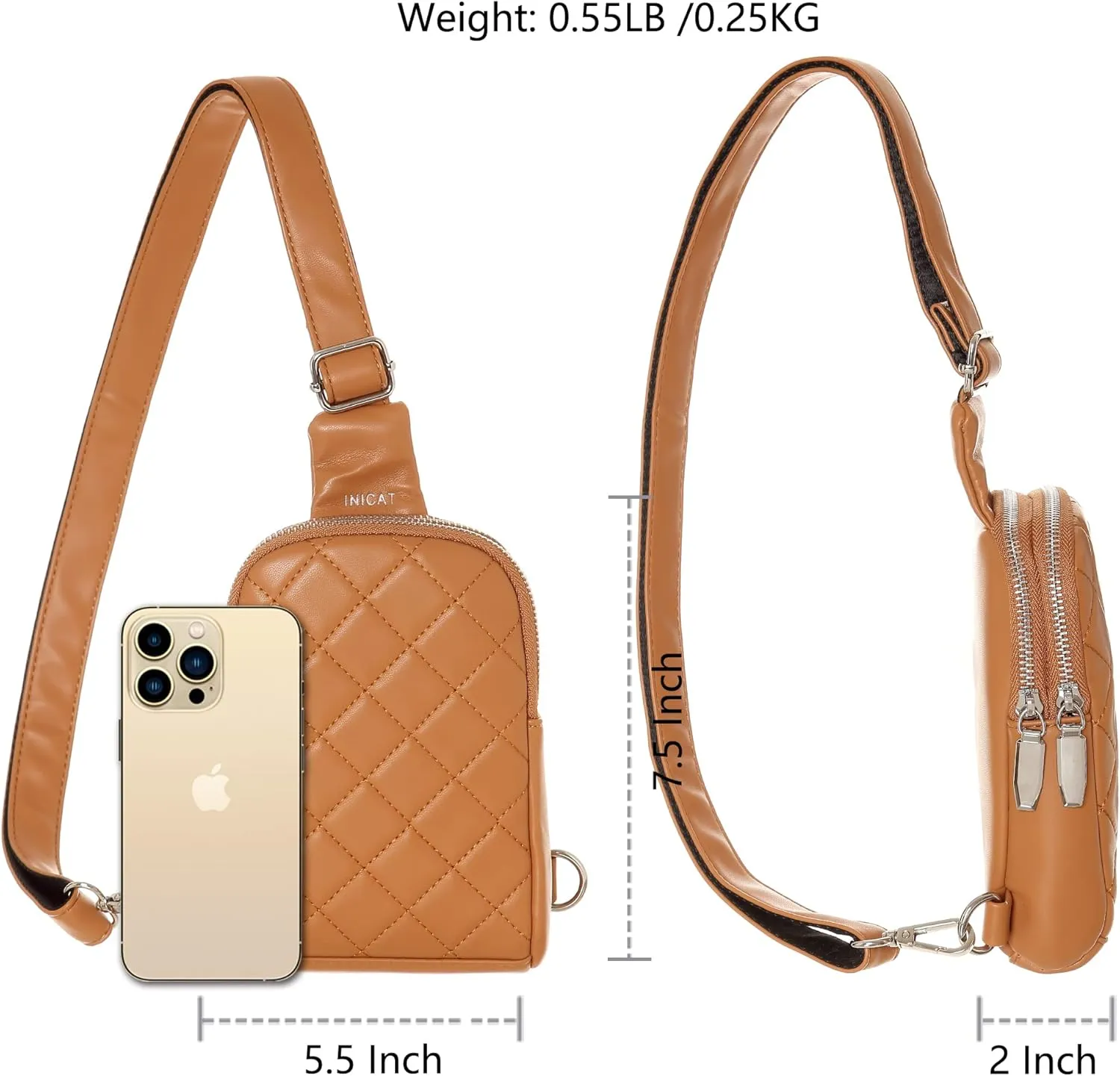 INICAT Travel Small Sling Bag Leather Crossbody Bags for Women Fanny Packs Cross Body Bag for Woman Cross Body Purses