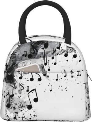 Ink Music Notation Lunch Bag with Front Pocket Work Lunch Box Cooler Bag Insulated Lunch Bag for Women Men Food Handbags