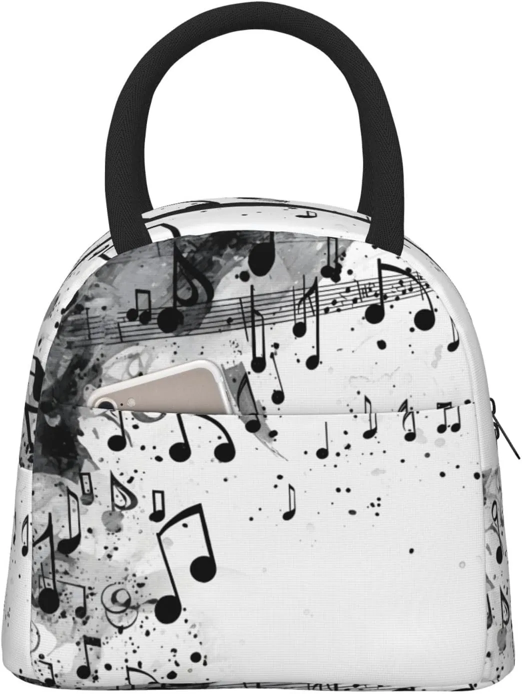 Ink Music Notation Lunch Bag with Front Pocket Work Lunch Box Cooler Bag Insulated Lunch Bag for Women Men Food Handbags