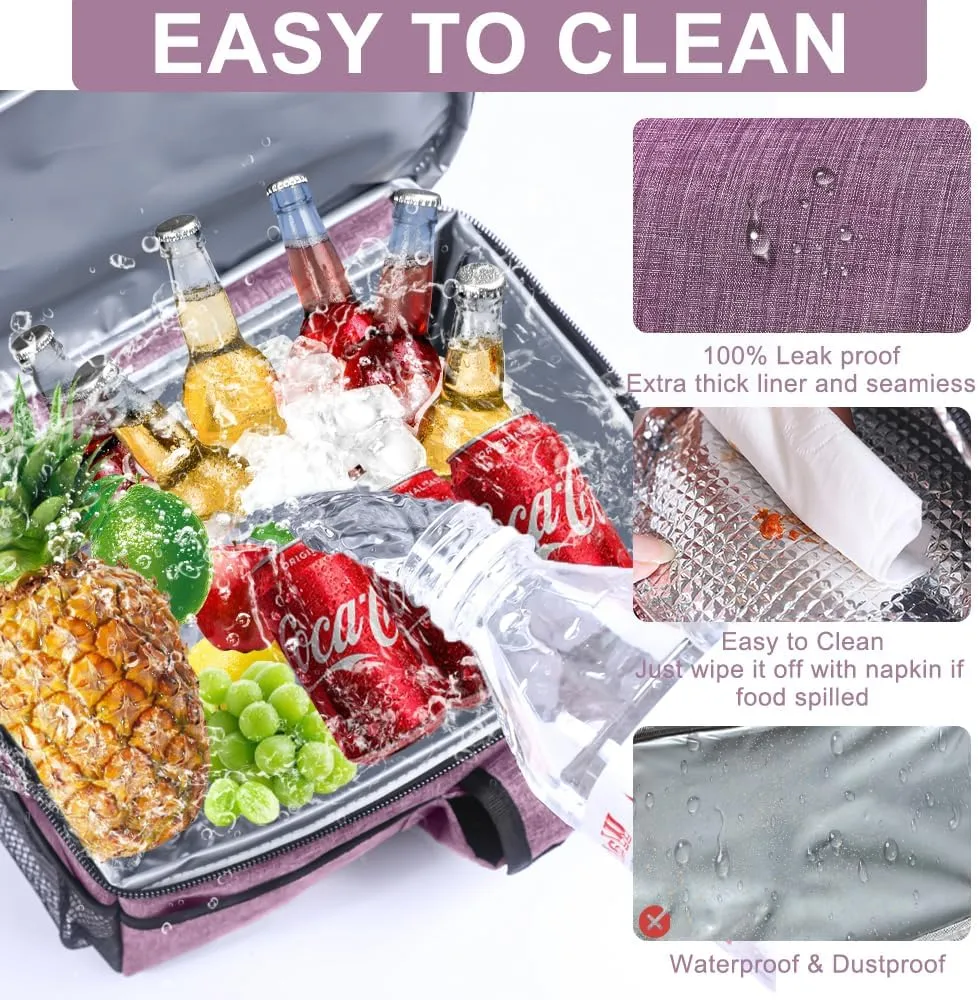 Insulated Dual Compartment Lunch Bag - Waterproof Lunch Bag Tote - High Capacity Soft Cooler Lunch Pail - Durable Leakproof Cooler Lunch Handbags for Office Work Office Beach