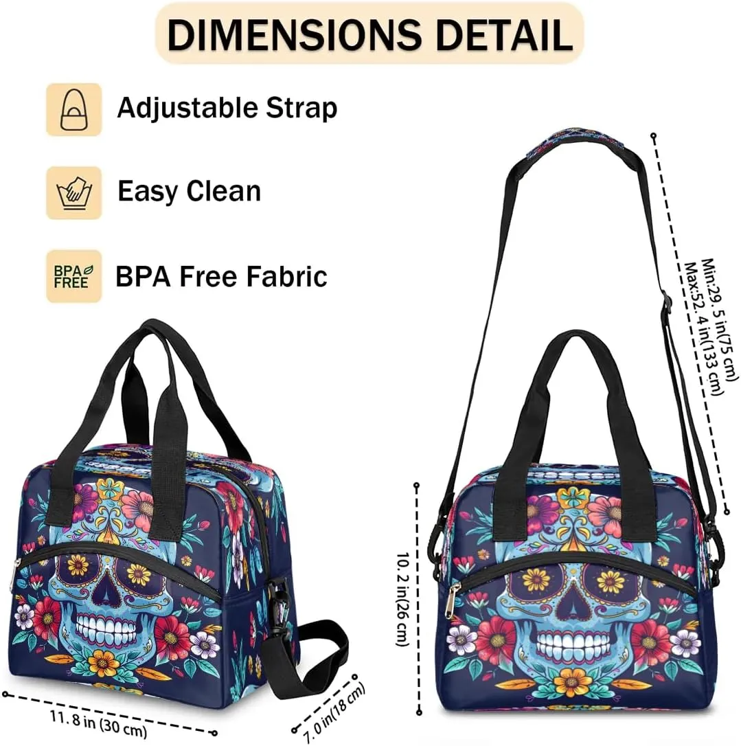 Insulated Lunch Bag for Women Men Adults Reusable Waterproof Leakproof Lunch Box Flower Skeleton Abstraction Cool Large Cooler Lunch Tote Handbags Meal Prep Bag for Work Travel Picnic Lunch Pail