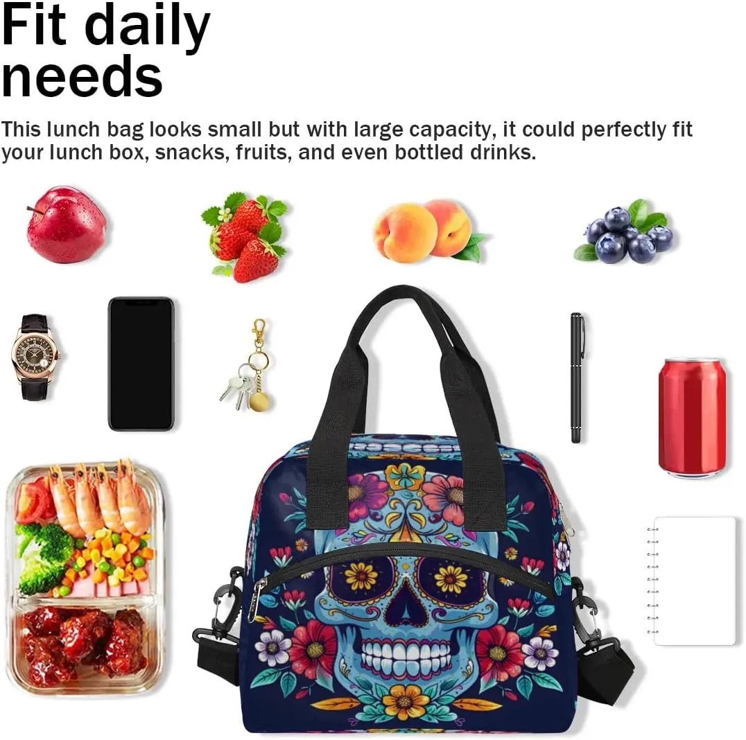 Insulated Lunch Bag for Women Men Adults Reusable Waterproof Leakproof Lunch Box Flower Skeleton Abstraction Cool Large Cooler Lunch Tote Handbags Meal Prep Bag for Work Travel Picnic Lunch Pail