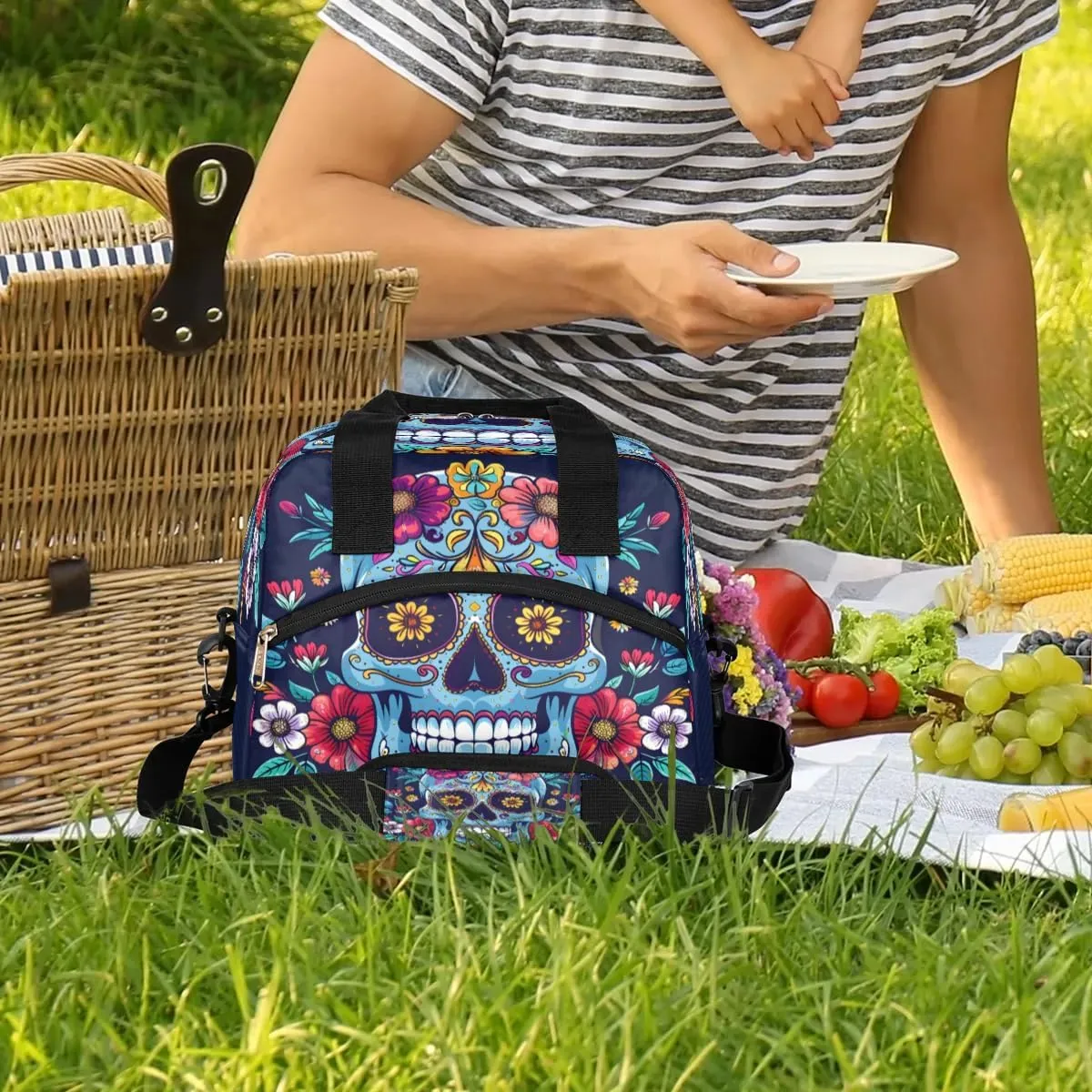 Insulated Lunch Bag for Women Men Adults Reusable Waterproof Leakproof Lunch Box Flower Skeleton Abstraction Cool Large Cooler Lunch Tote Handbags Meal Prep Bag for Work Travel Picnic Lunch Pail