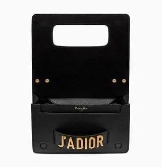 J'adior Flap Bag in Black Leather with Multi-Coloured Strap