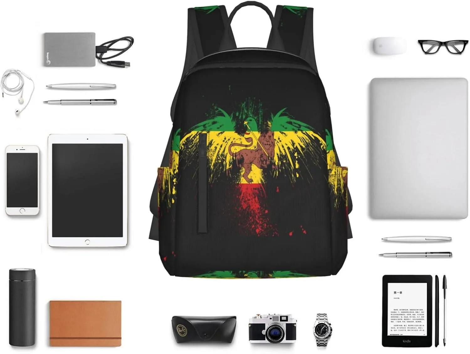 Jamaican Flag Eagle Lion Travel Backpacks Casual Laptop Backpack Sport Rucksack Large Capacity Daypack Multi-Pockets Adjustable Strap Bag for Working Hiking