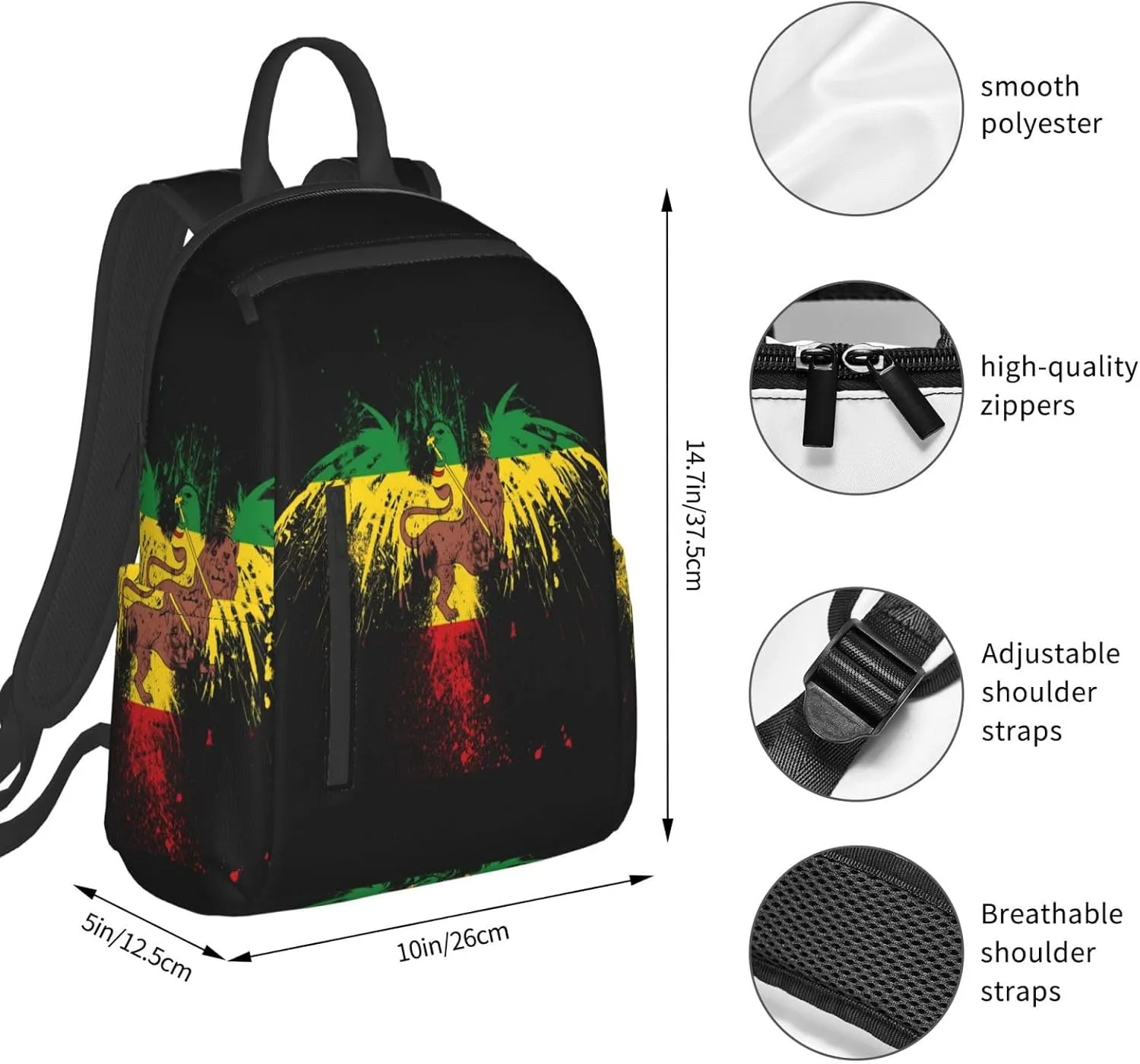 Jamaican Flag Eagle Lion Travel Backpacks Casual Laptop Backpack Sport Rucksack Large Capacity Daypack Multi-Pockets Adjustable Strap Bag for Working Hiking