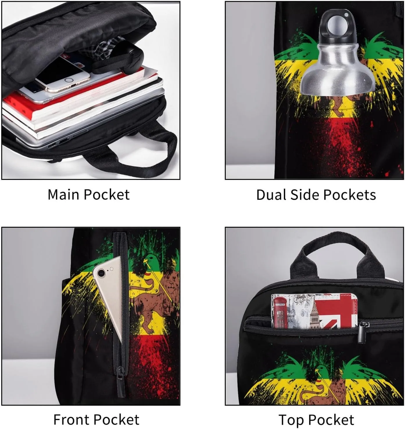 Jamaican Flag Eagle Lion Travel Backpacks Casual Laptop Backpack Sport Rucksack Large Capacity Daypack Multi-Pockets Adjustable Strap Bag for Working Hiking