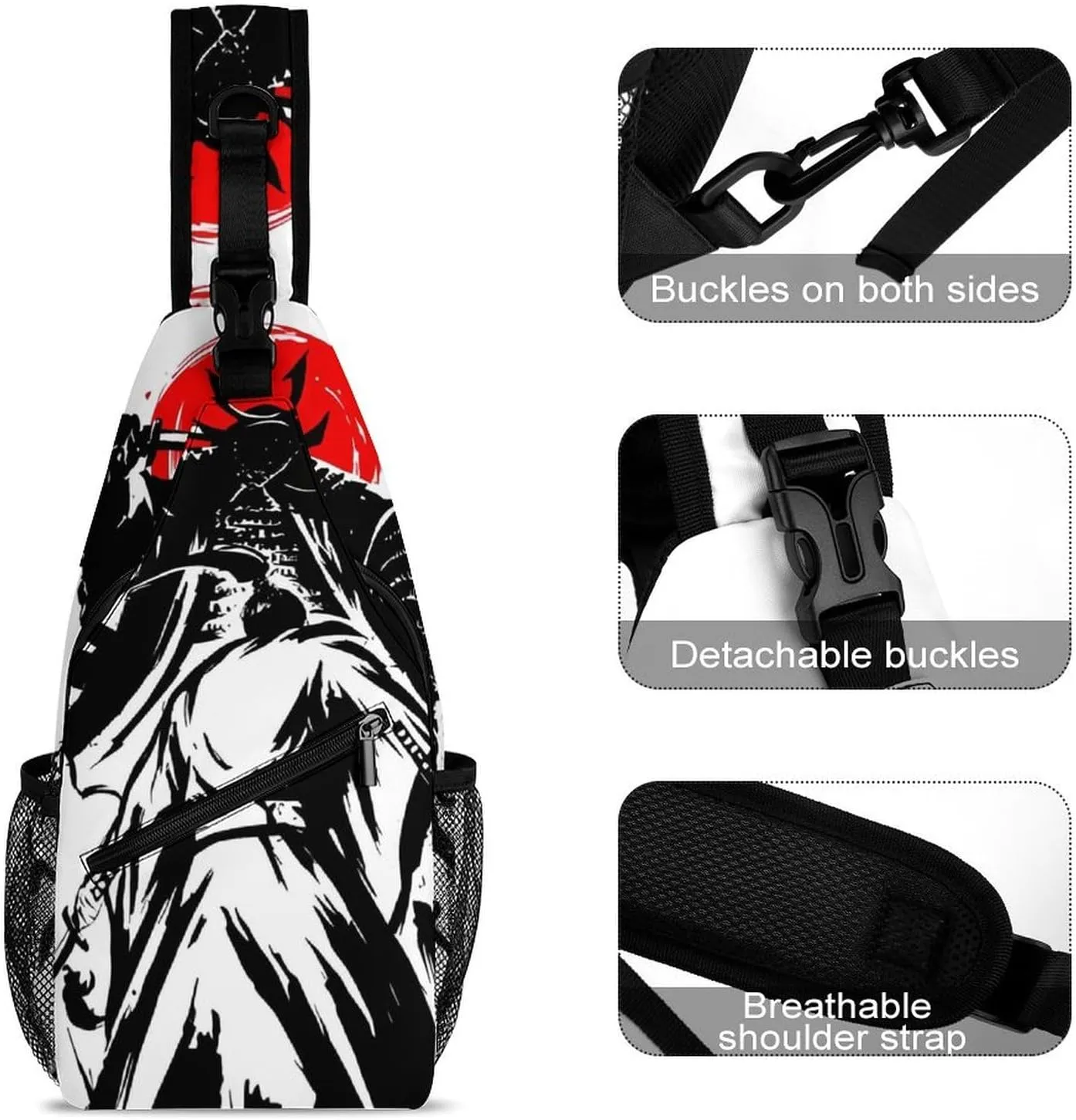 Japanese Samurai Graphic Sling Backpack Mans Woman Crossbody Backpack Chest Bag Running Daypack Shoulder Bag Casual Daypacks Leisure Backpacks