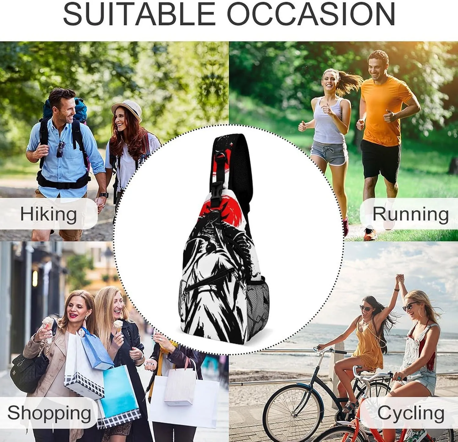 Japanese Samurai Graphic Sling Backpack Mans Woman Crossbody Backpack Chest Bag Running Daypack Shoulder Bag Casual Daypacks Leisure Backpacks