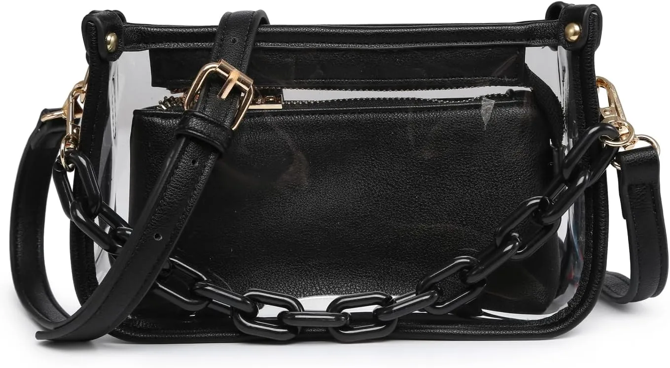 Jessica Vegan Clear Bag for Women Stadium Approved Crossbody Purses for Concerts Sports Events