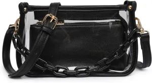 Jessica Vegan Clear Bag for Women Stadium Approved Crossbody Purses for Concerts Sports Events
