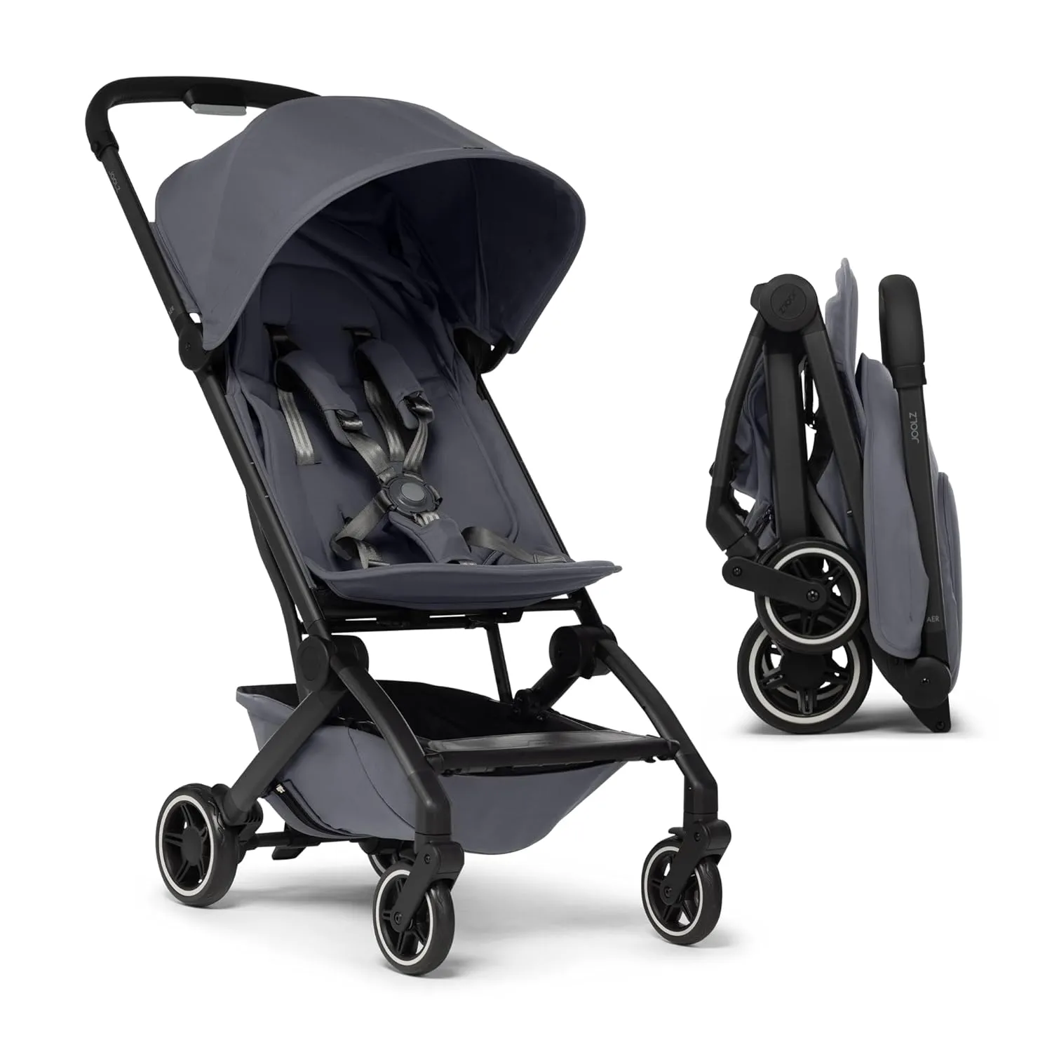 Joolz AER  Lightweight & Compact Travel Stroller - Portable One-Hand Fold Design - Ergonomic Seat for Infant & Toddler (up to 50 lb) - XXL Sun Hood - Stroller for Airplane -Travel Pouch -Stone Grey