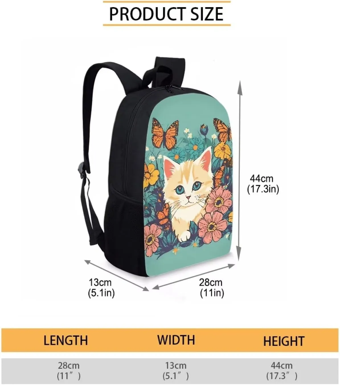 JoyLamoria Casual Satchel Bag Lightweight Portable Shoulder Bag Zipper Pouch Backpack Handbag Tote Bag, Cat Floral Blossoms