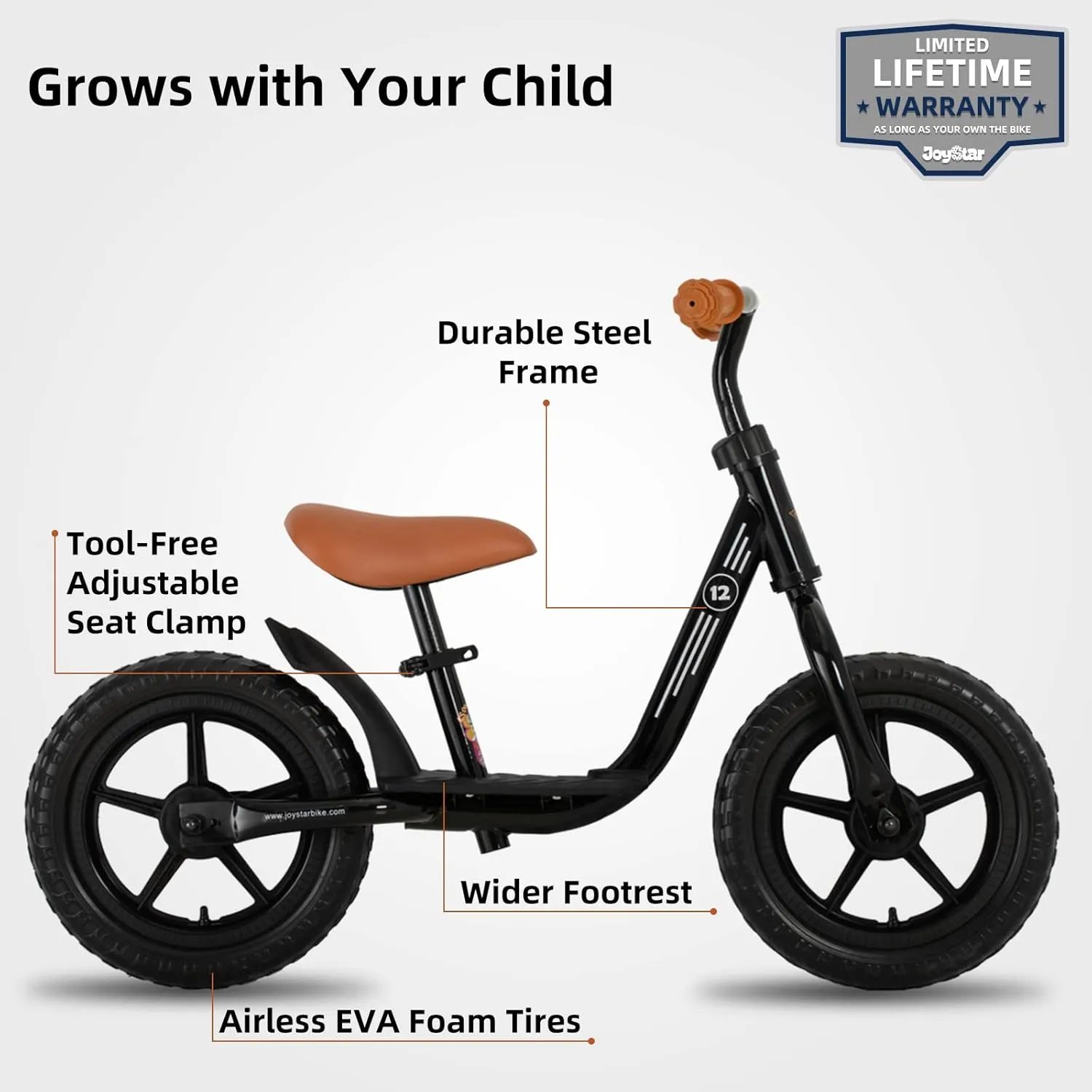JOYSTAR 10"/12" Toddler Balance Bike for Girls & Boys, Ages 18 Months to 5 Years, Kids Push Bike with Footrest & Adjustable Seat Height, First Birthday Gifts for 2-5 Boys Girls