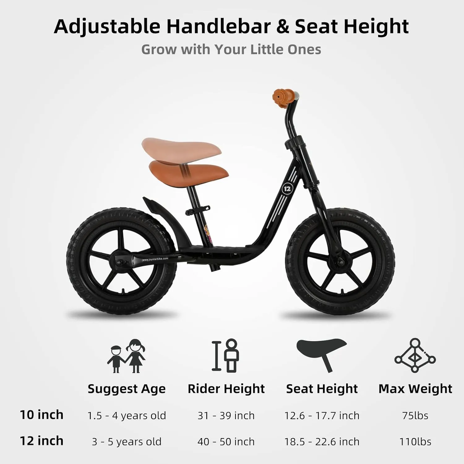 JOYSTAR 10"/12" Toddler Balance Bike for Girls & Boys, Ages 18 Months to 5 Years, Kids Push Bike with Footrest & Adjustable Seat Height, First Birthday Gifts for 2-5 Boys Girls