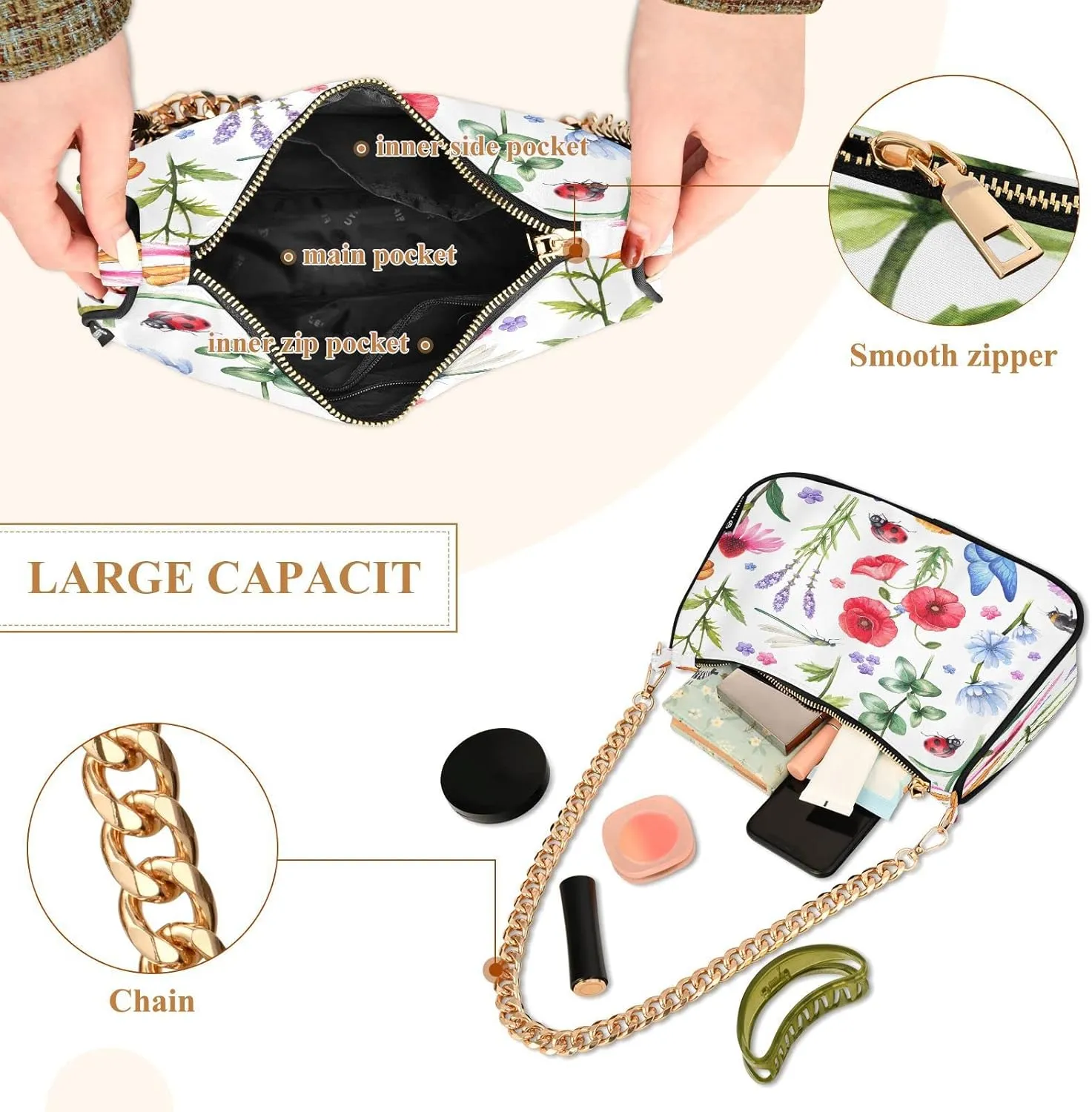 JSTEL Shoulder Bag Purse for Women,Polyester Small Crossbody Bags Purse Wallet Shoulder Bag