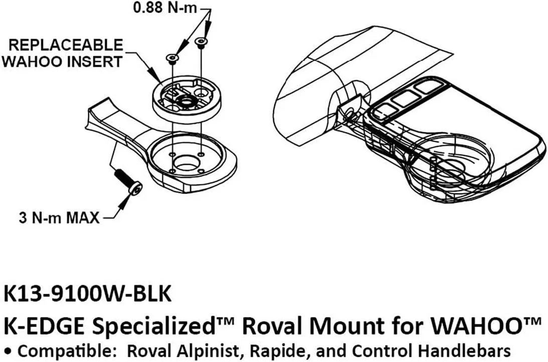 K-Edge | Specialized Roval Bicycle Computer Handlebar Mount | Garmin | Black