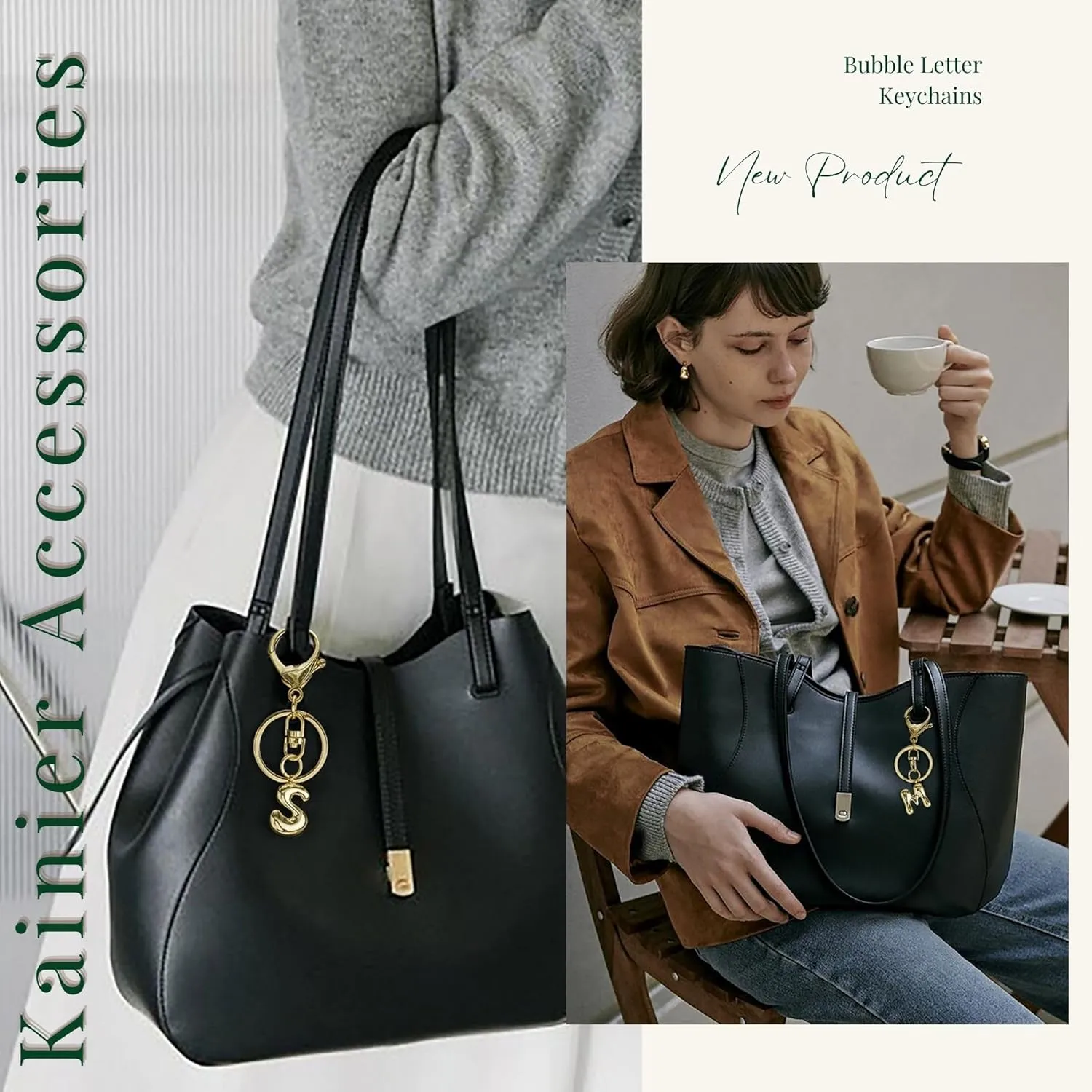 Kainier Gold Bubble Initial Keychain for Women Bag Charm Purse Key Alphabet Handbags Pendant Accessories Gift