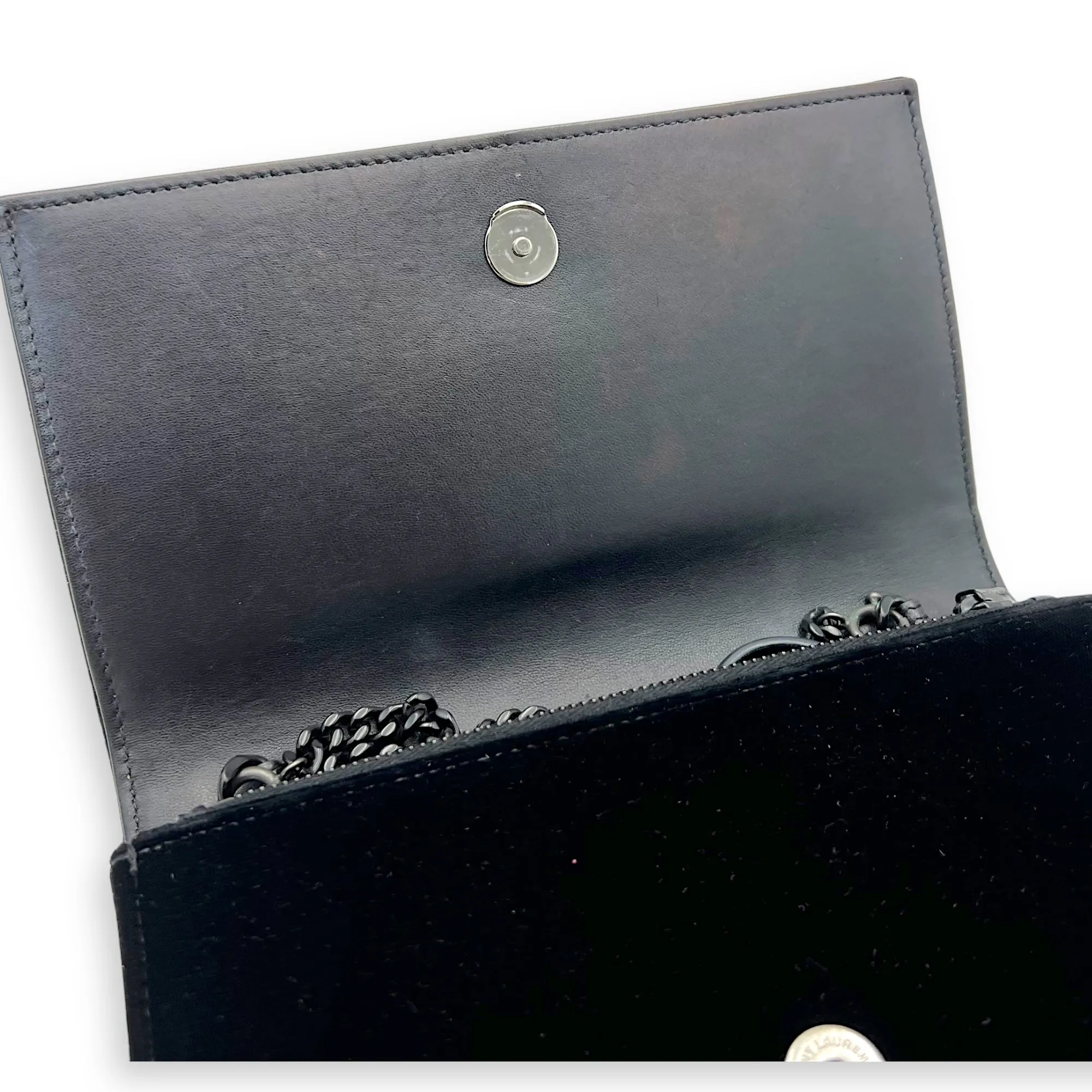 Kate Small Black Crossbody Bag in Velvet, Silver hardware