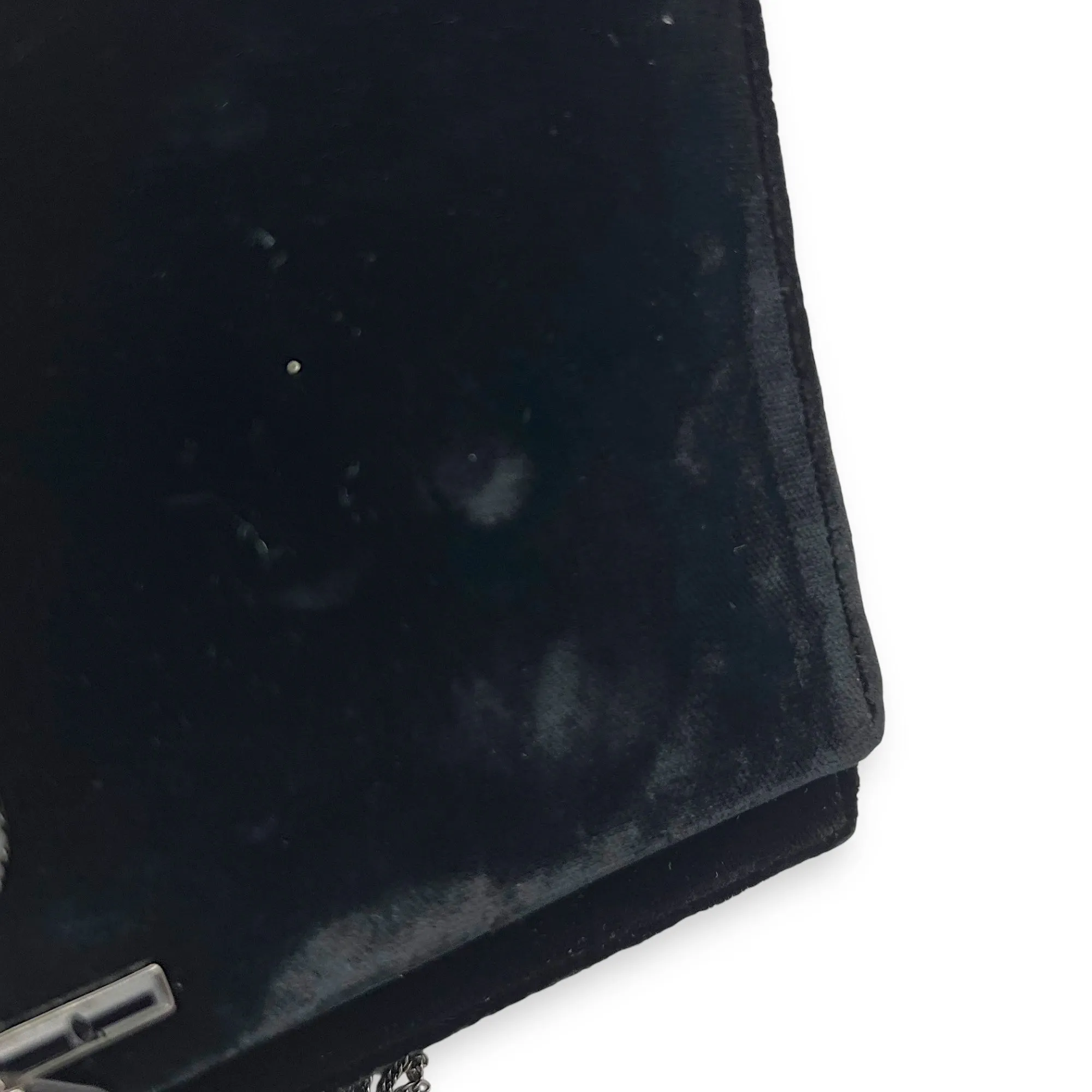 Kate Small Black Crossbody Bag in Velvet, Silver hardware