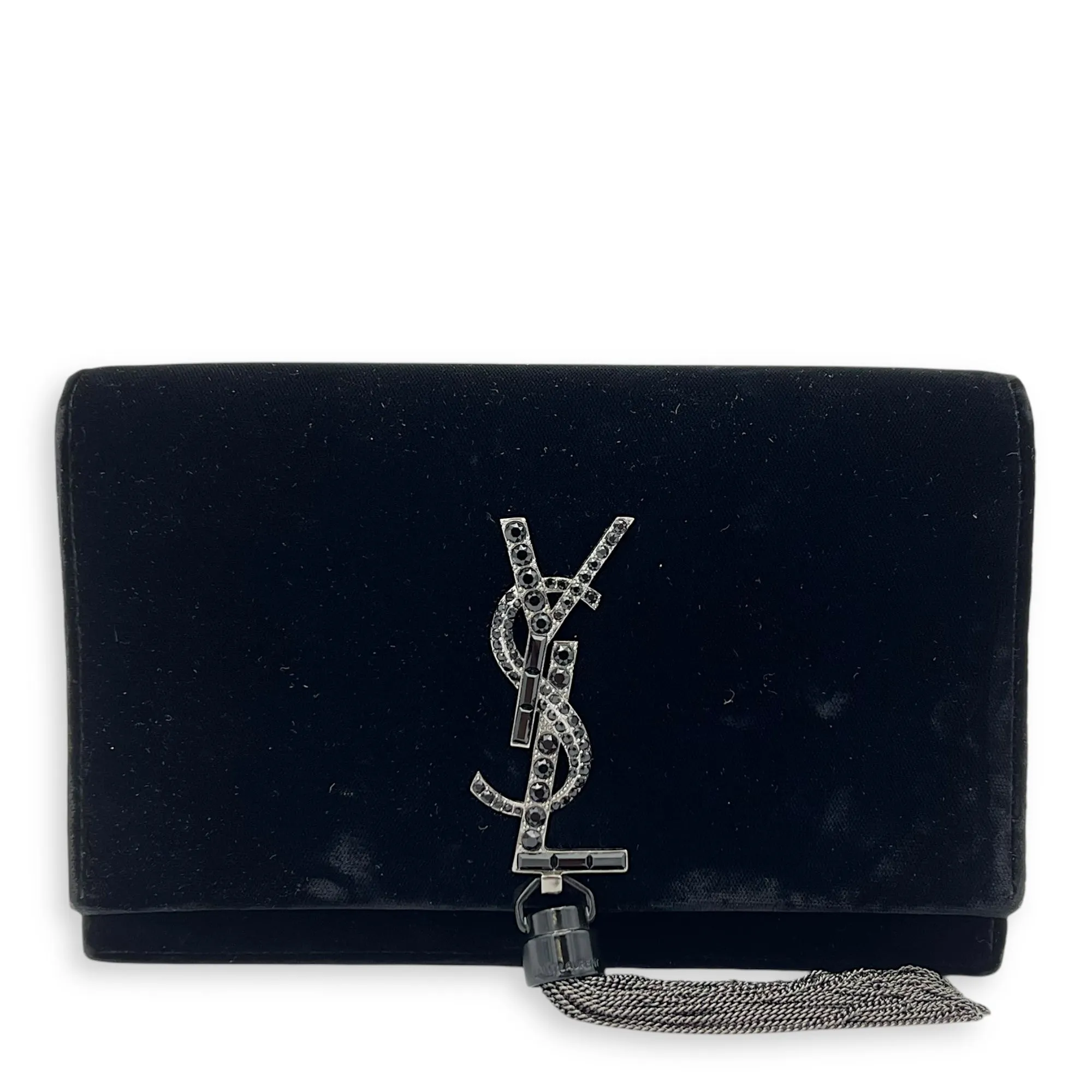 Kate Small Black Crossbody Bag in Velvet, Silver hardware