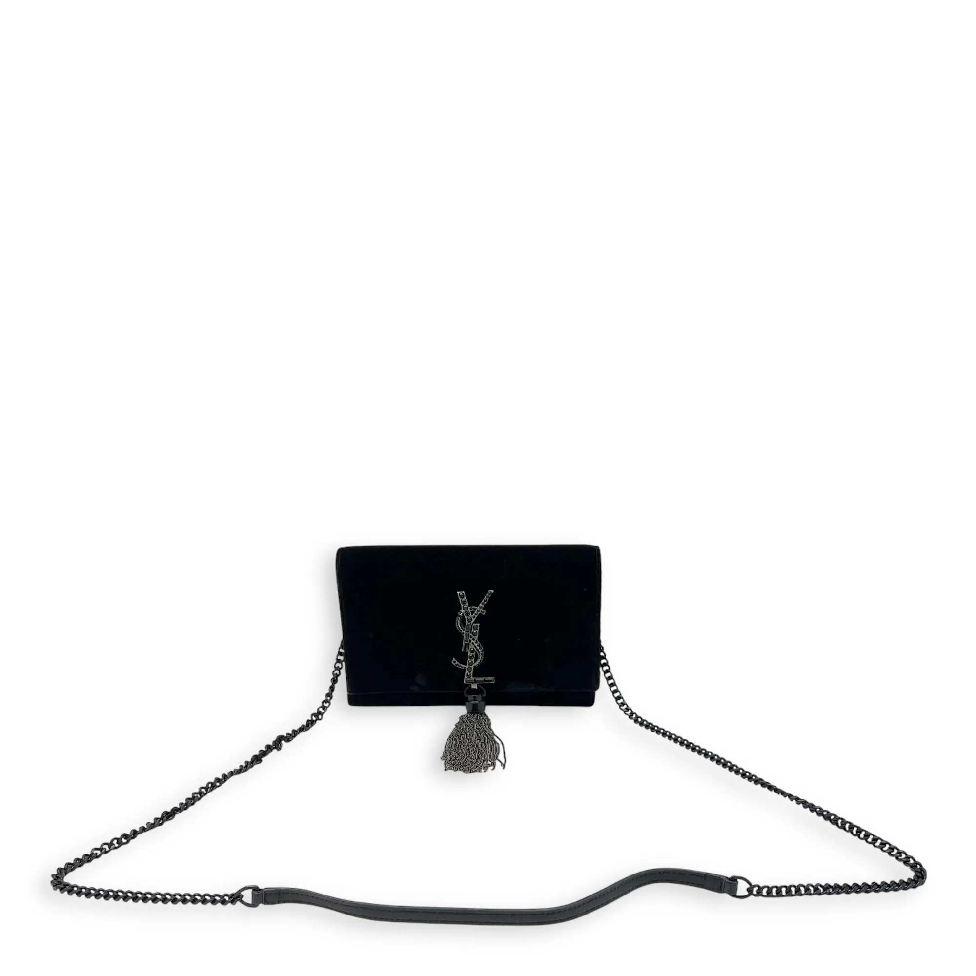 Kate Small Black Crossbody Bag in Velvet, Silver hardware